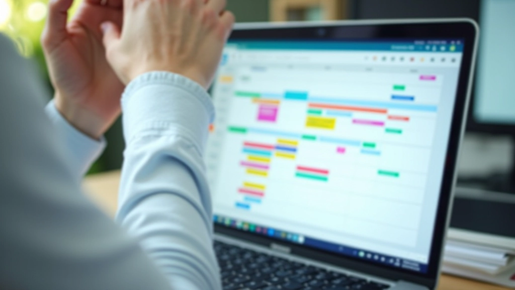 Calendrier numérique surcharge avec plusieurs réunions en rouge et bleu, vue d'écran de gestionnaire d'agenda