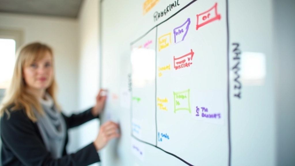 Tableau blanc montrant la matrice Eisenhower avec quatre quadrants dessinés à la main dans un bureau moderne